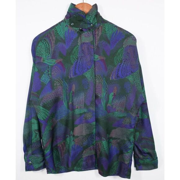 Vintage Ellen Tracy Silk Top Size 4 GORGEOUS DUCKS Art Avant Garde Modern 1980's - Picture 1 of 11